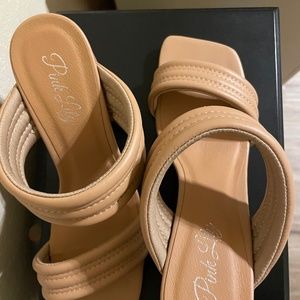 Pink Lily Raina Nude Double Strap Block Heels